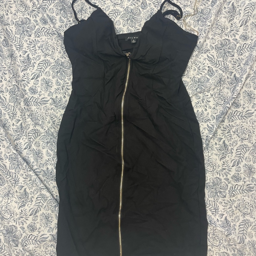 Black Zipper-Front Mini Dress with Spaghetti Straps by Forever 21